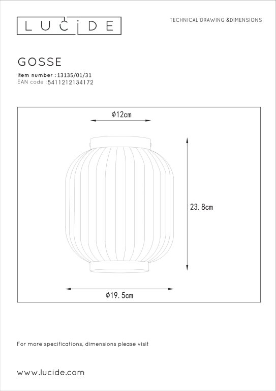 Lucide Gosse plafondlamp Ø19.5 wit