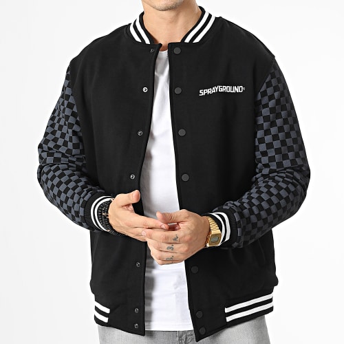 Veste Teddy Checkered Varsity SP232 Noir Gris Anthracite