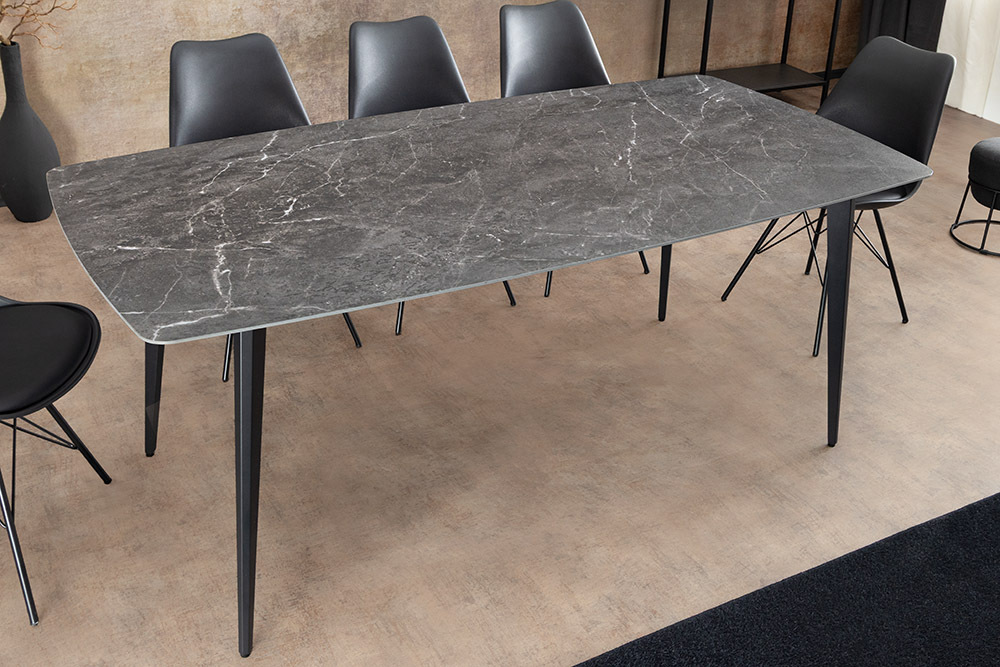 Moderner Esstisch MILANO 160cm anthrazit Keramik schwarze Metallbeine