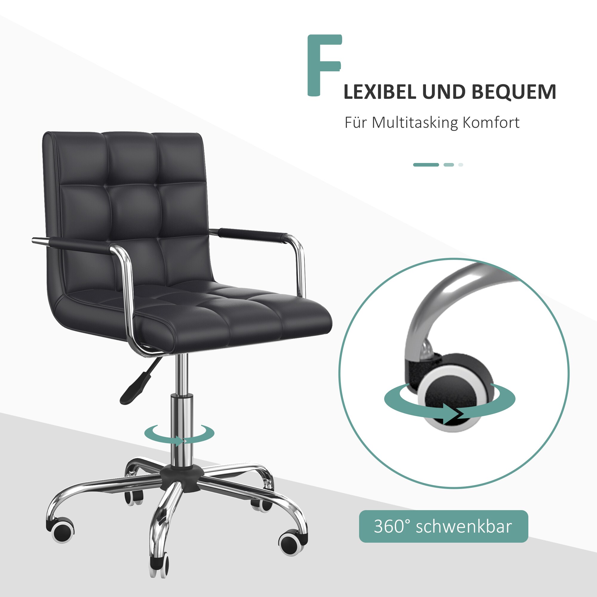 HOMCOM Bürostuhl mit Rollen schwarz B52,5 x T54 x H82-94 cm