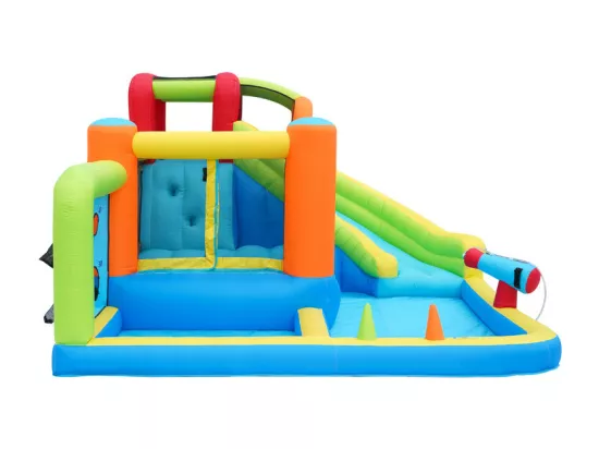 Château gonflable avec trampolines, souffleur, toboggan, panier de basket, 3 à 8 ans, 410x315x203cm