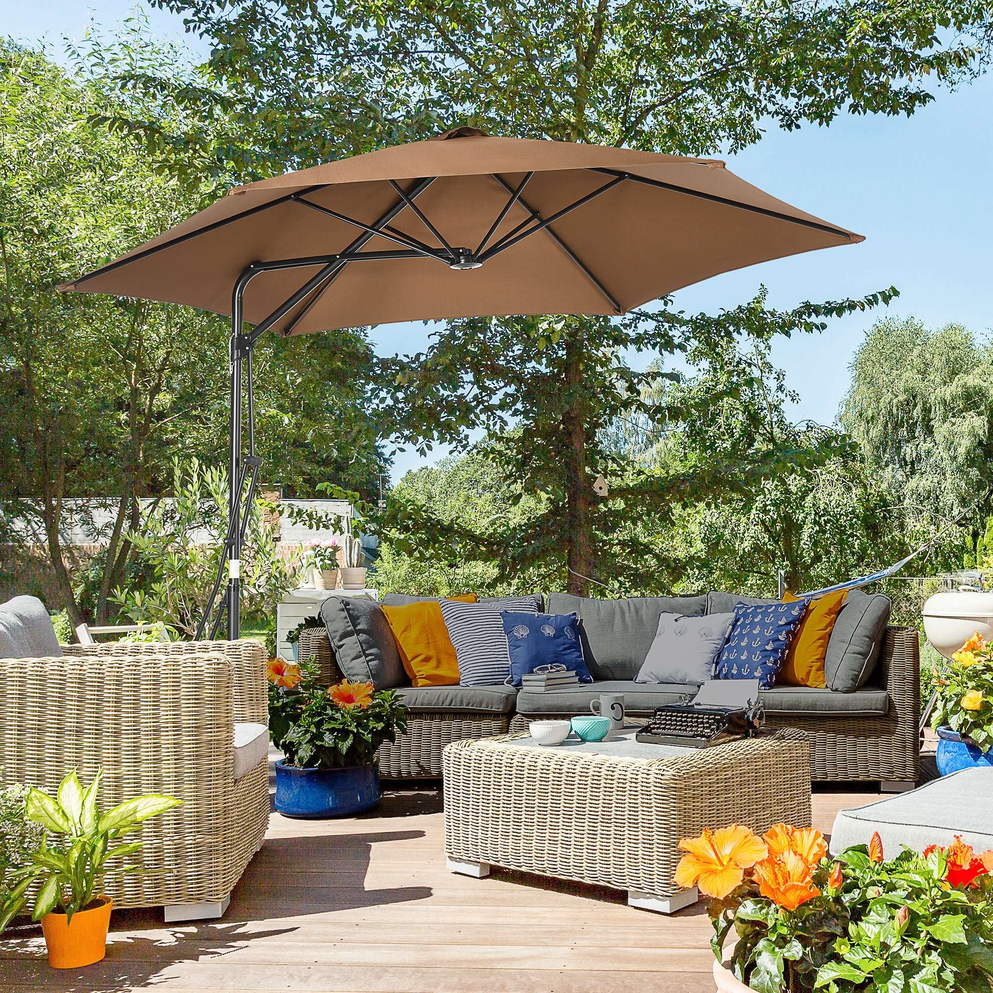 Guarda-sol de jardim marrom Outsunny
