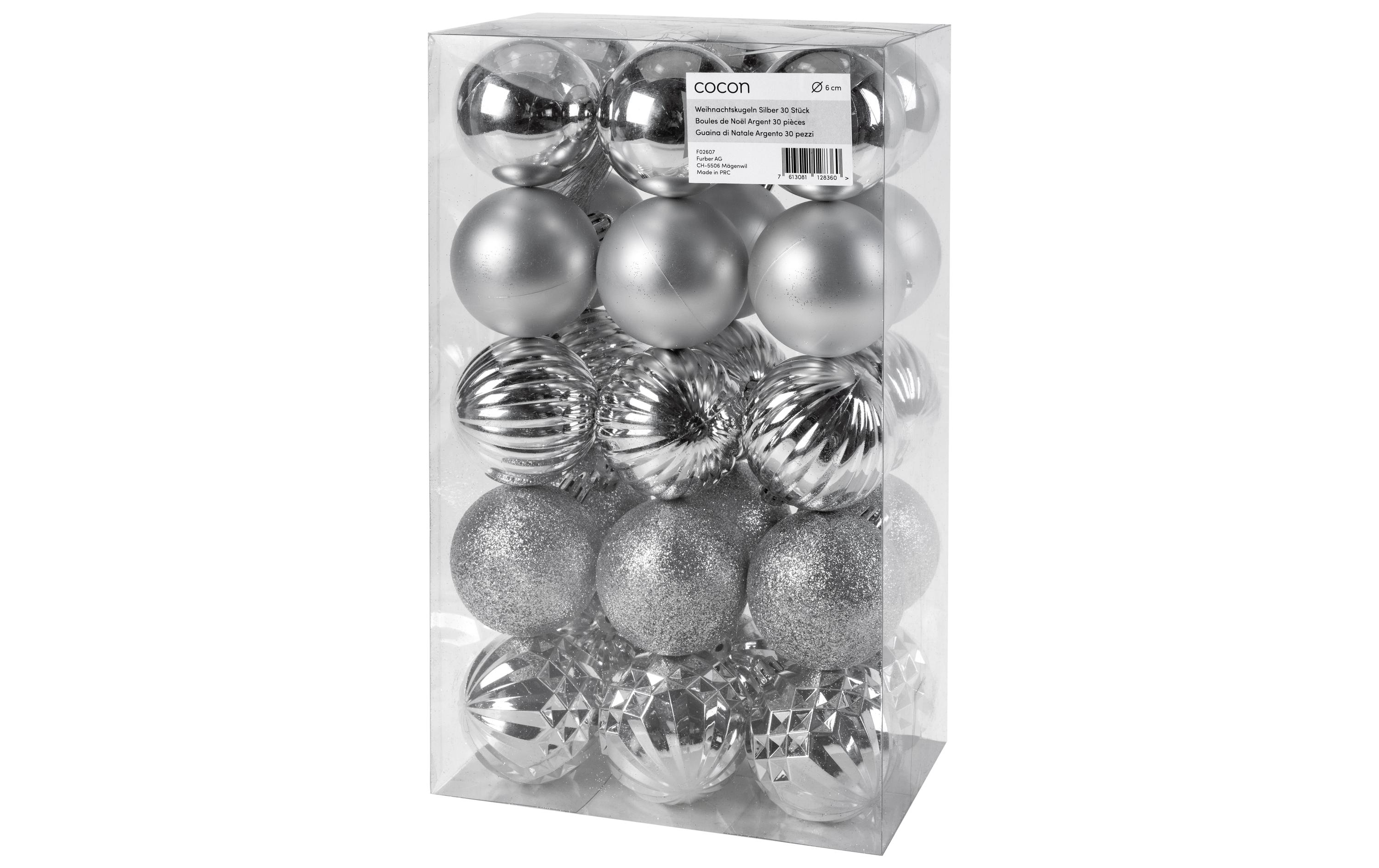 Weihnachtskugel 30 Stück, SilberChristbaumkugeln
