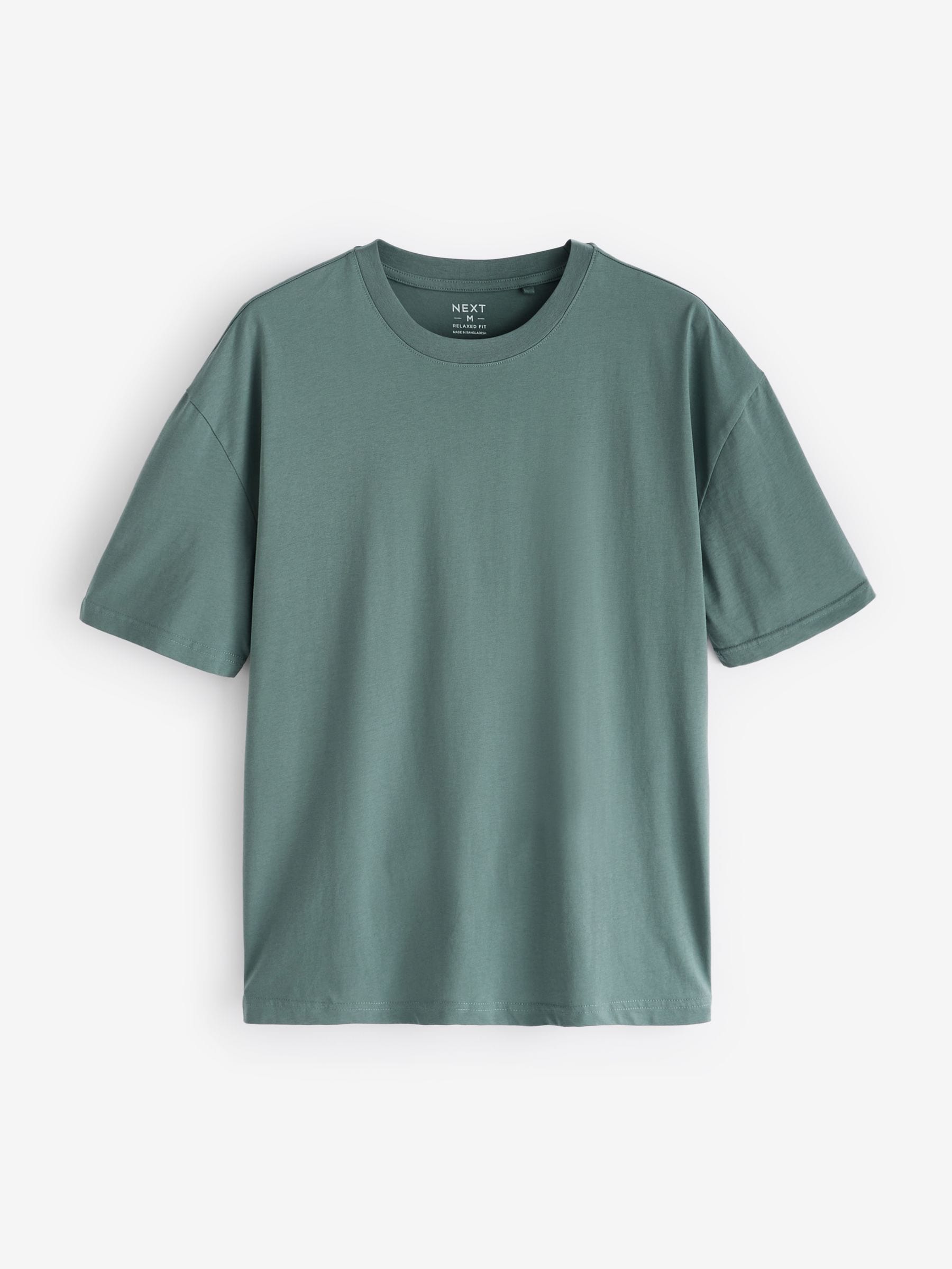 Blauw/Groen/Paars/Naturel - Essential Cotton T-Shirts Relaxed Fit 5 Pack