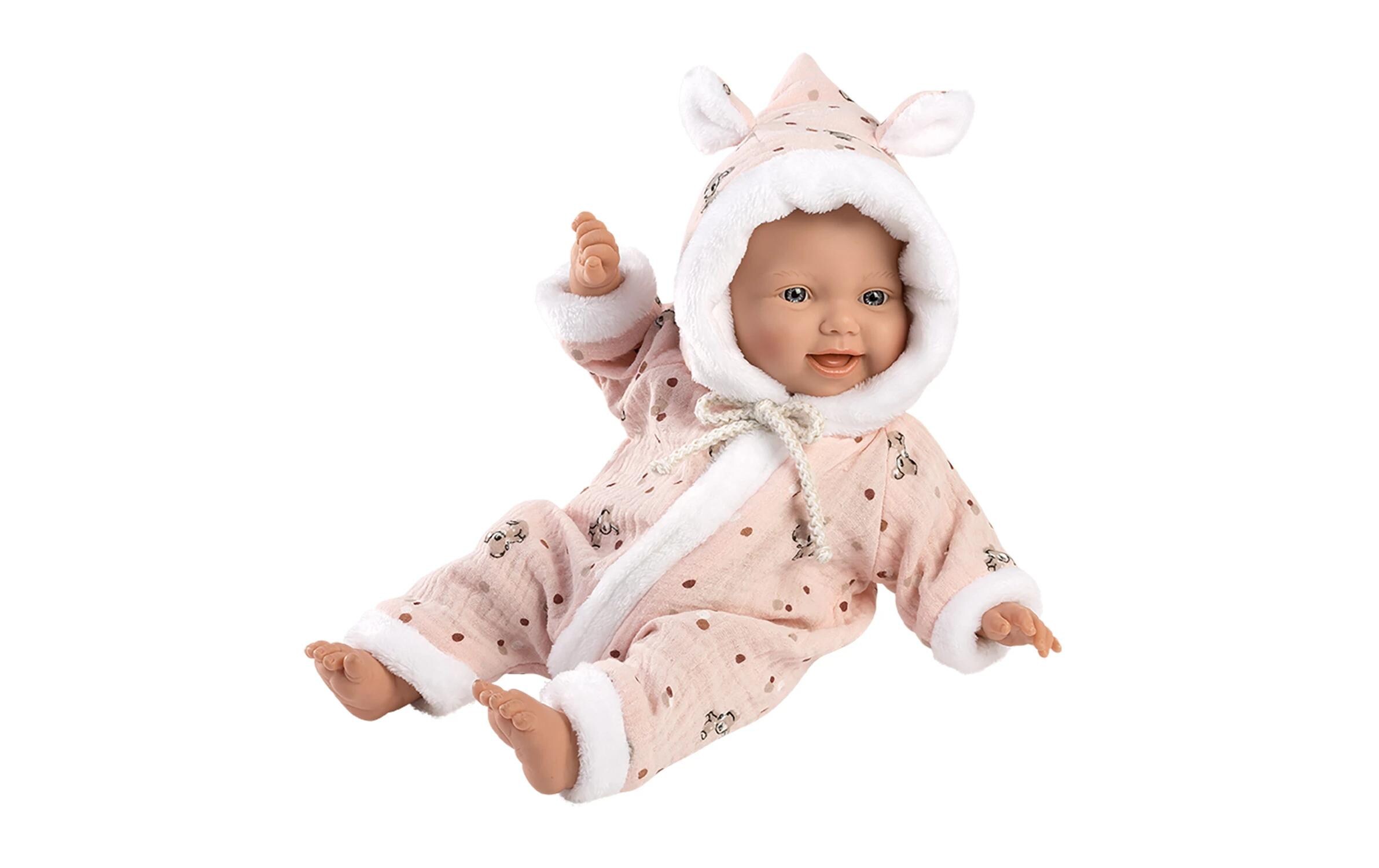 Babypuppe mit Overall rosa 32 cmNewborn-Puppe mit weichem Stoffkörper