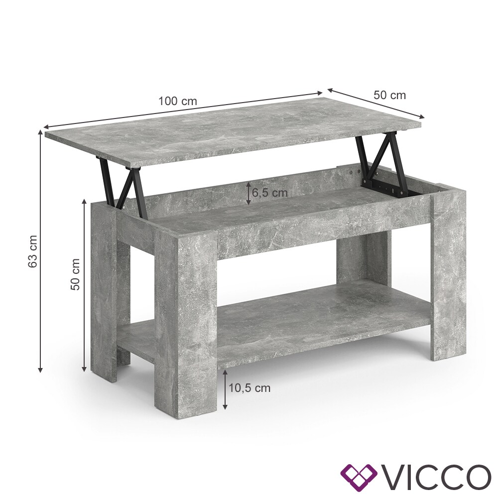VICCO Couchtisch LORENZ beton höhenverstellbar Sofatisch Kaffetisch Wohnzimmer Tisch