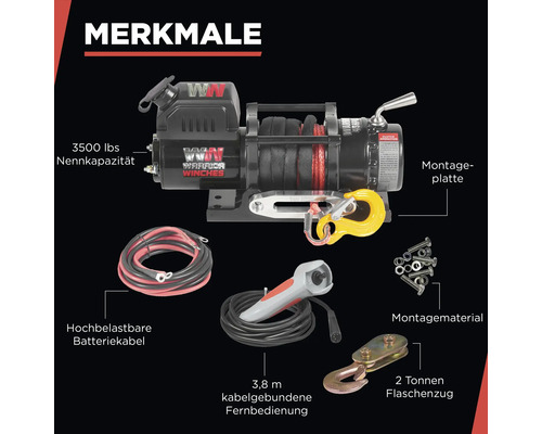 Warrior NINJA 4500LB 2t / 12V elektrische lier met synthetisch touw
