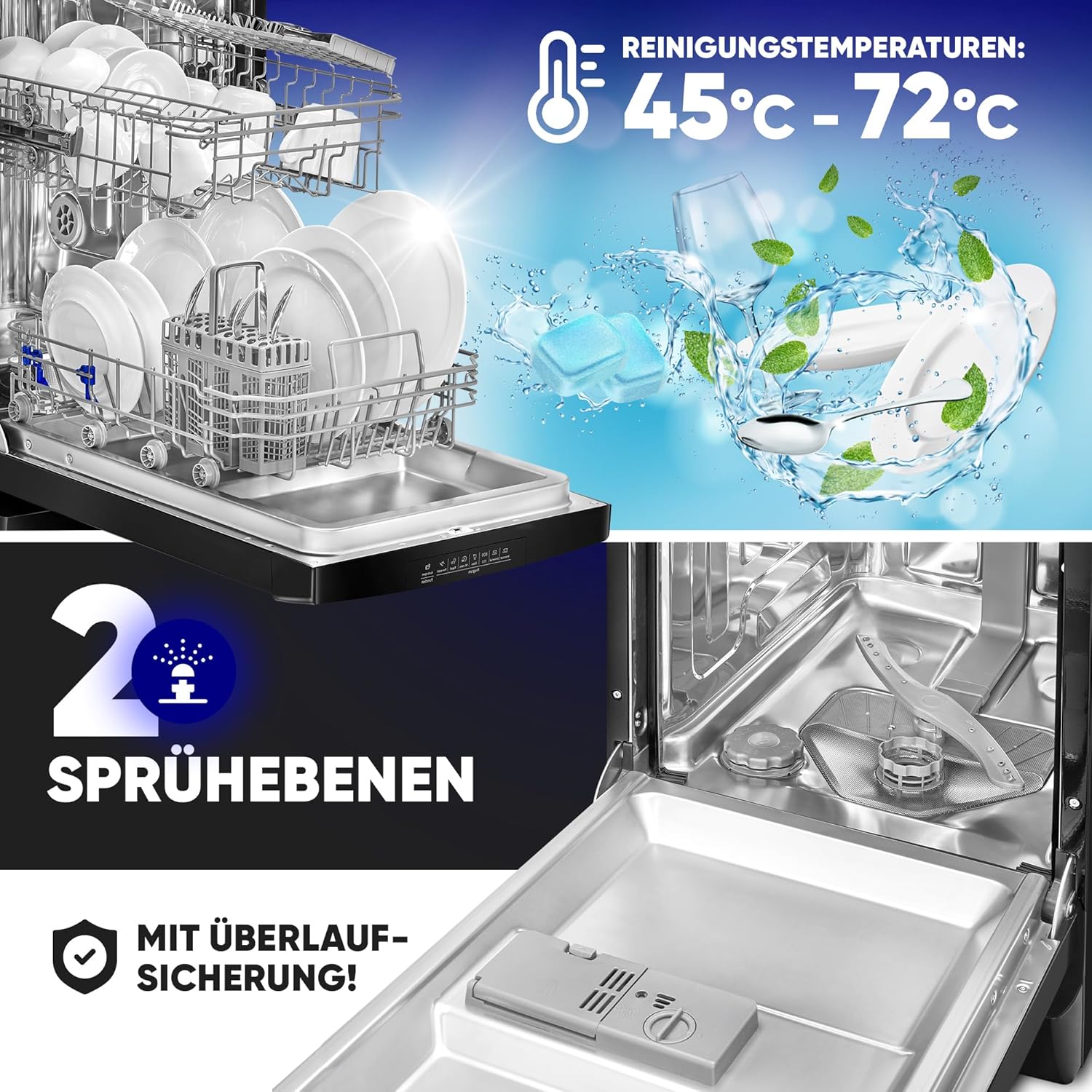 Bomann Geschirrspüler 45 cm, 10 Maßgedecke, Spülmaschine Stand o. Unterbau, 7 Programme & 2 Sprühebenen, Dishwasher mit Startvorwahl, Geschirrspüler unterbaufähig GSP 7418 schwarz