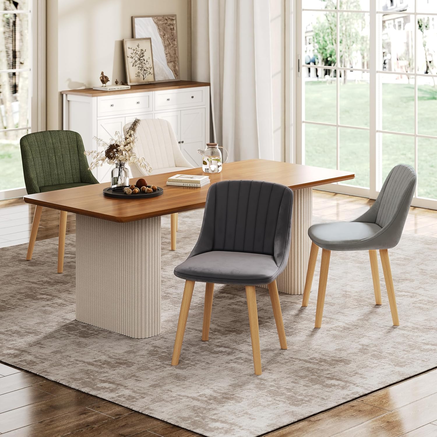 Esszimmerstühle 6er Set Samt Polsterstuhl Küchenstuhl Wohnzimmerstühle mit Rückenlehne und Massivholz-Beine, Dunkelgrau