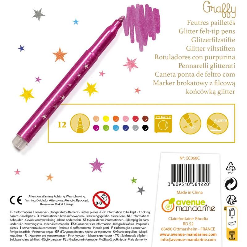 Pochette 12 feutres pailletés - Multicolore