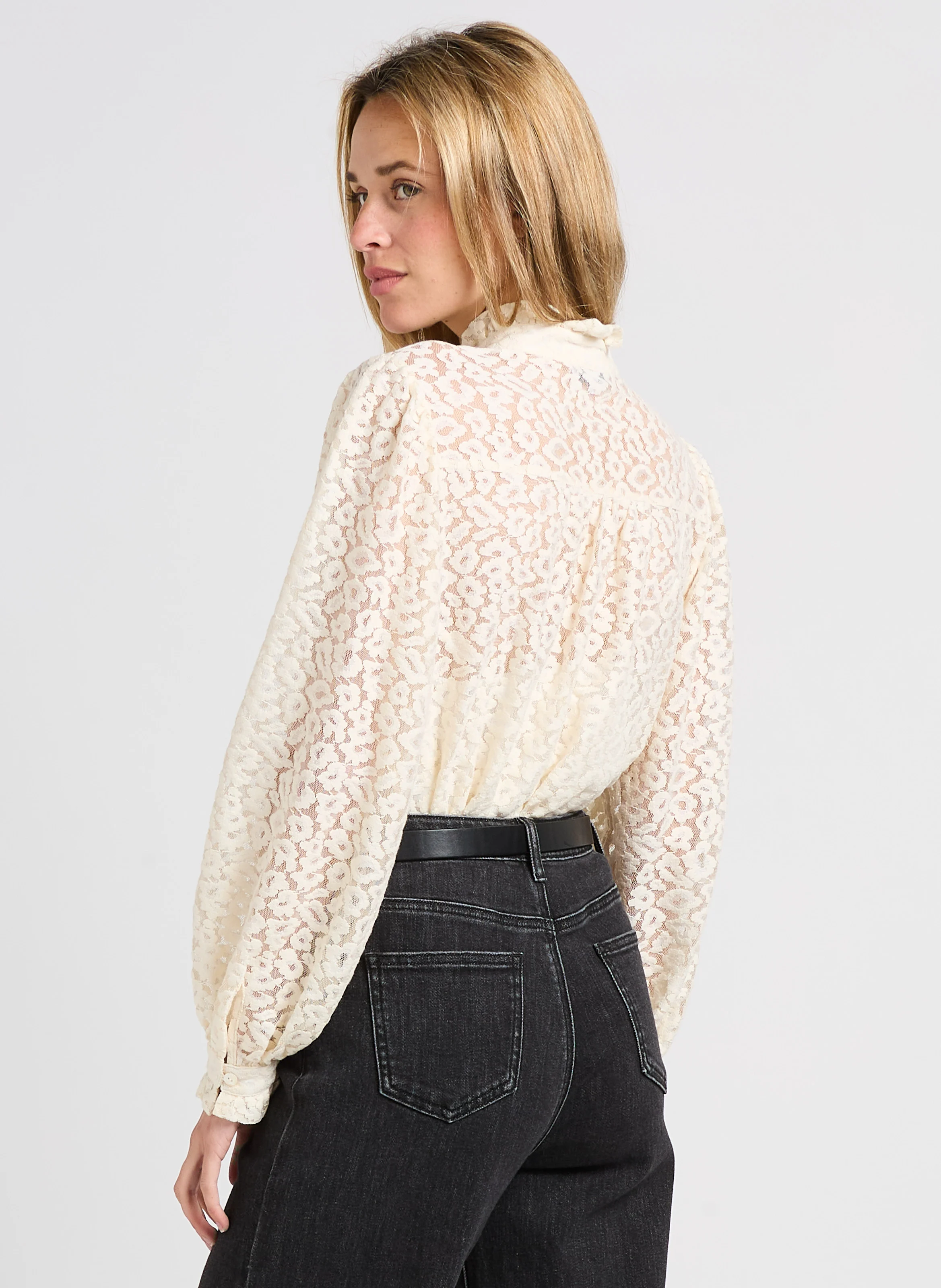 LANNA - Chemise ample col montant en coton mélangé | Blanc