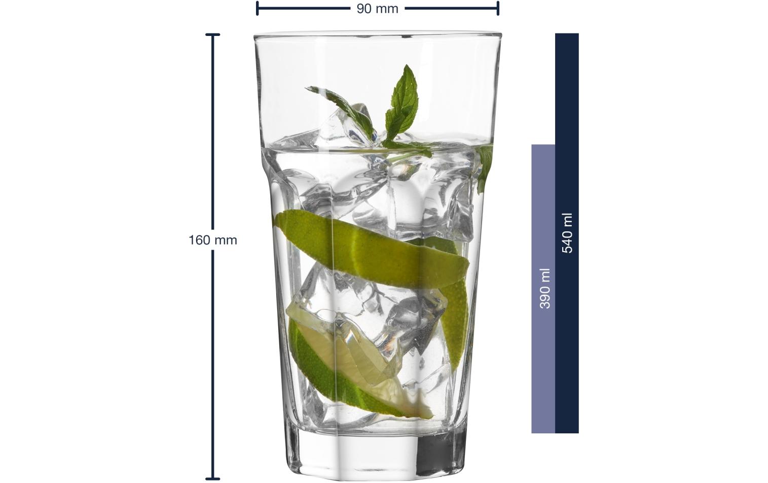 Longdrinkglas XL, Rock 540 ml, 4 Stück, TransparentLongdrinkbecher geeignet für Cocktails oder Longdrinks