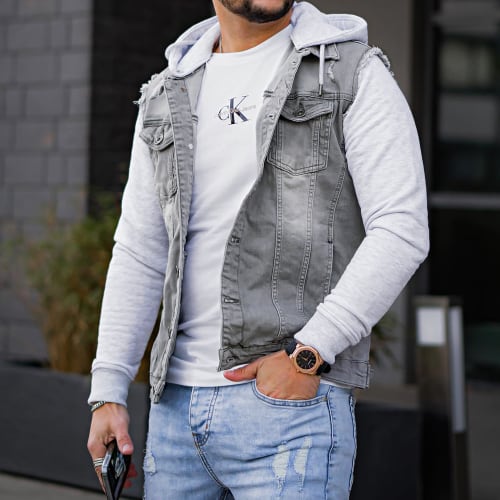 Veste Jean A Capuche 1528 Gris Denim Gris Clair