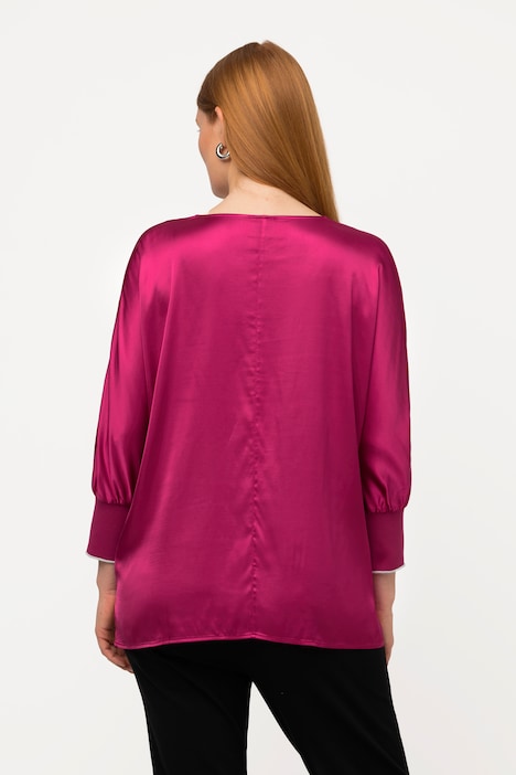 Bluse, Satin, V-Ausschnitt, 3/4-Fledermausärmel