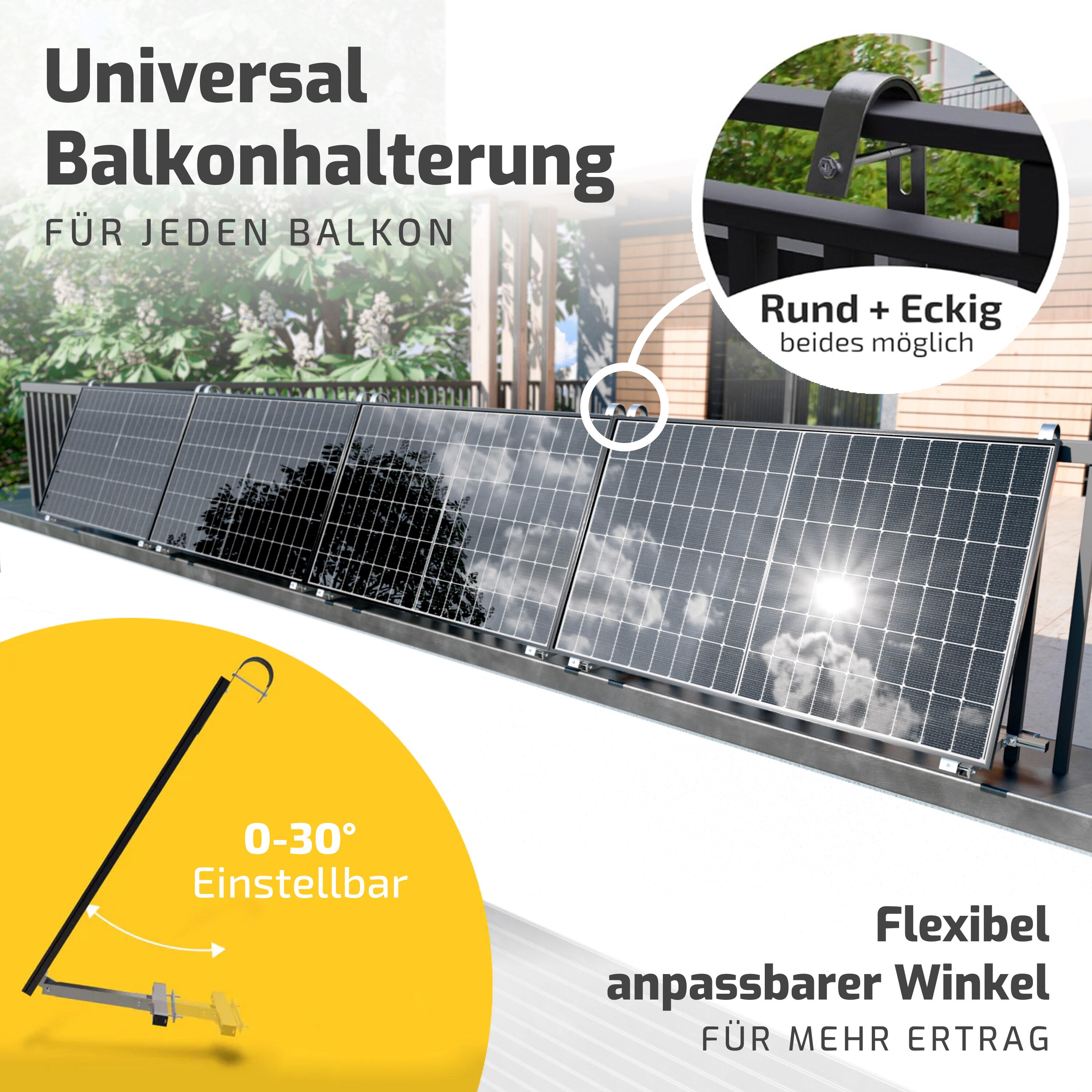 Balkonkraftwerk 2000W/800W Solaranlage mit Balkon Halterung Steckerfertig Komplettset Photovoltaik Anlage 800W, Kabellänge: 5m