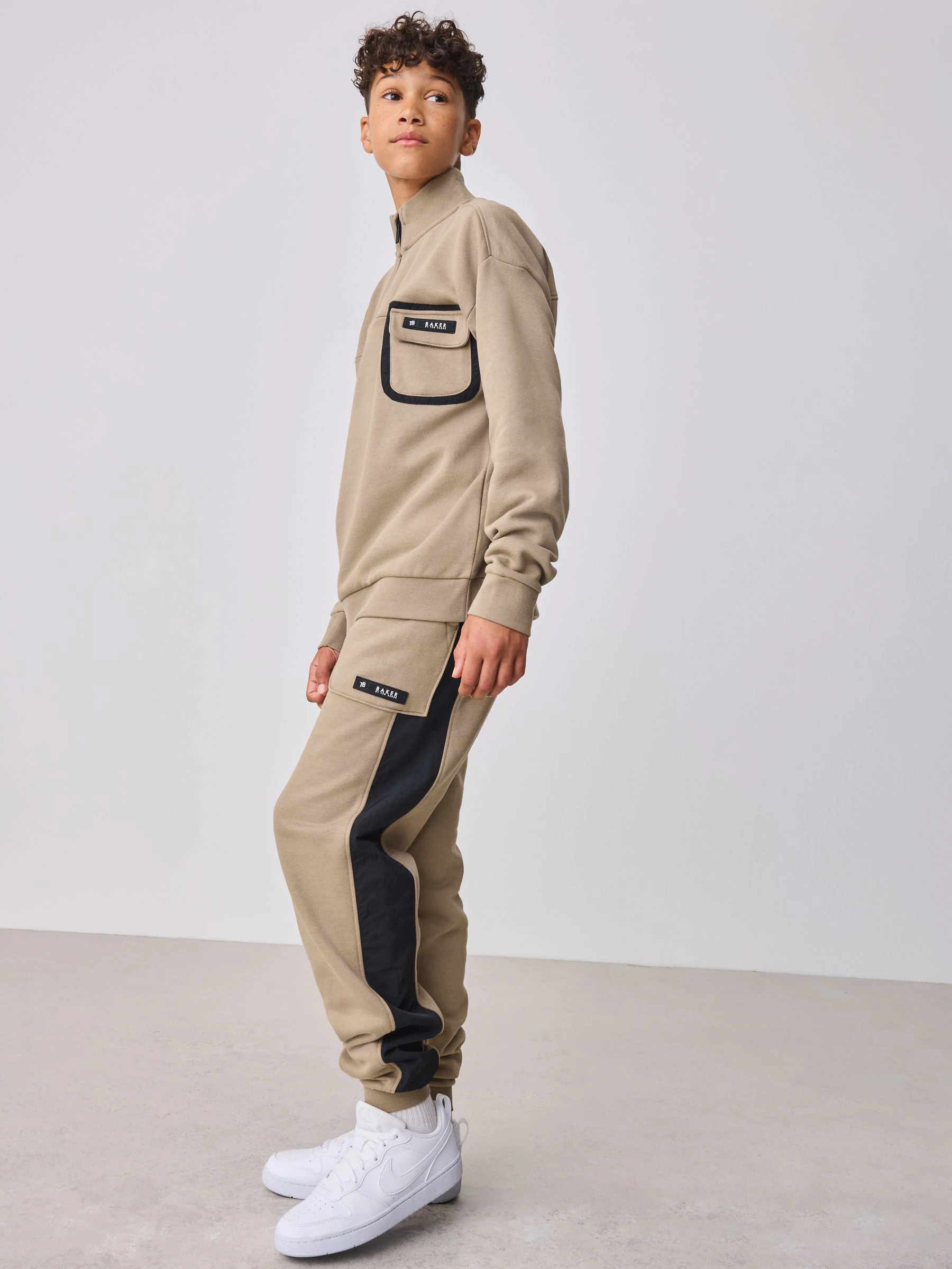 Pastelgeel - Baker by Ted Baker Funnel sweatshirt met ritssluiting en trechterkraag en joggingbroek
