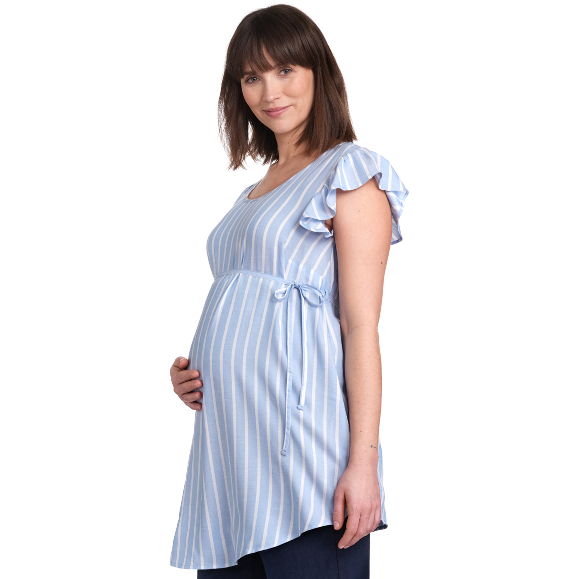 Gina Mama Damen Umstands-Bluse mit Flügelärmeln hellblau / weiss