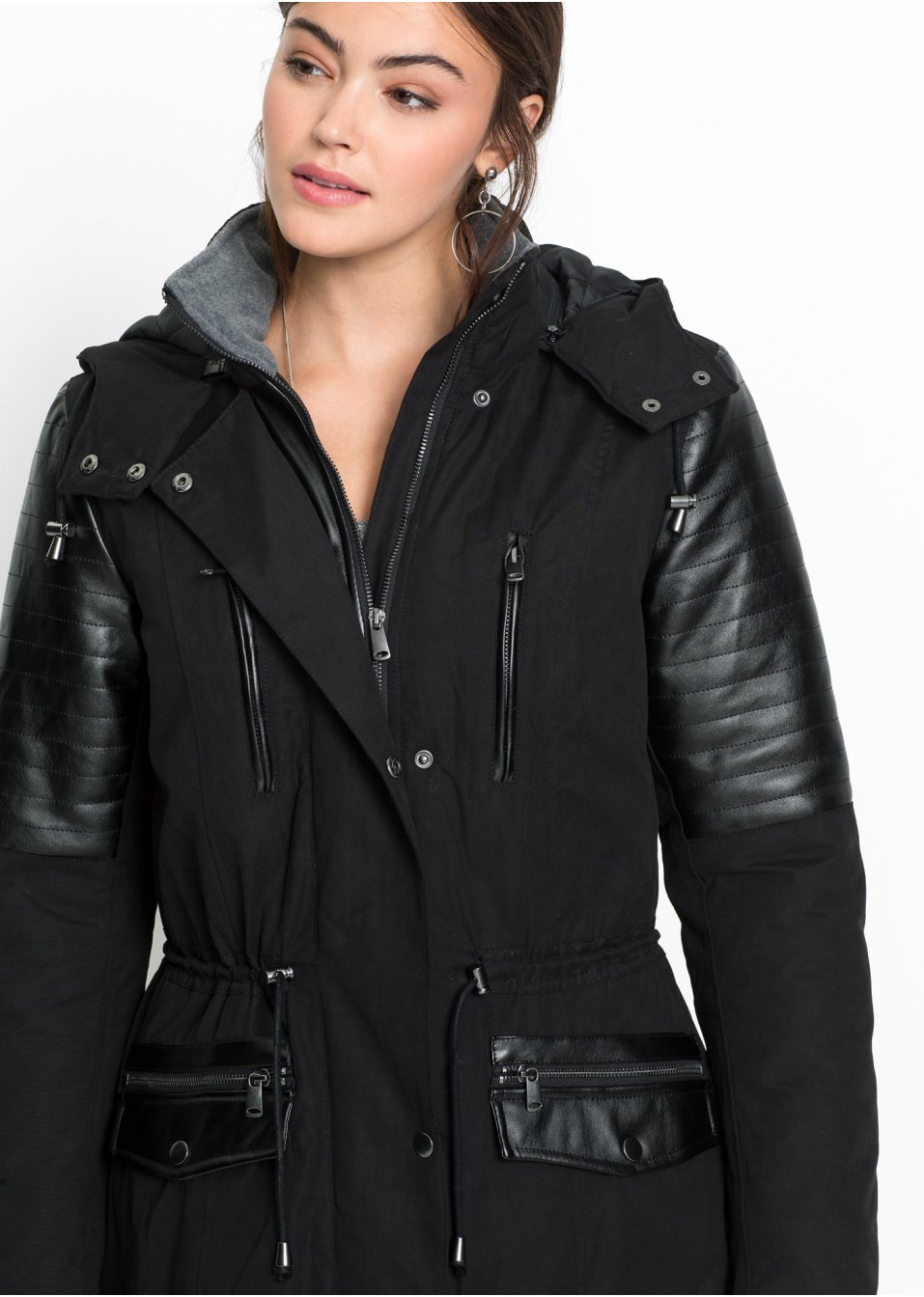 Parka longue à empiècement contrastant