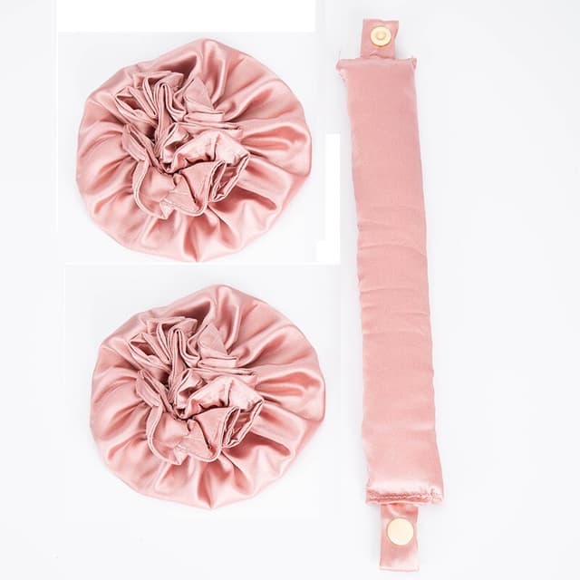 1-sæt Satin Heatless Hair Curler til at sove med om natten Lyserød