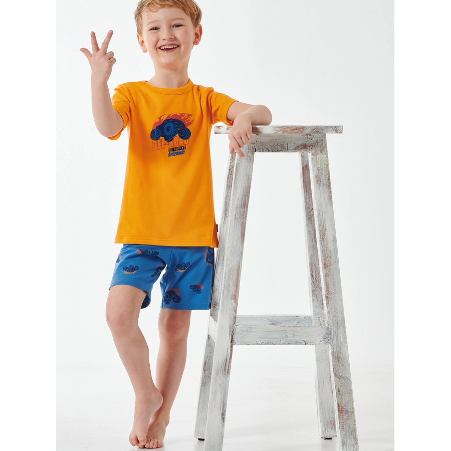 Schiesser Pyjama Boys World Organic Cotton orange, blau