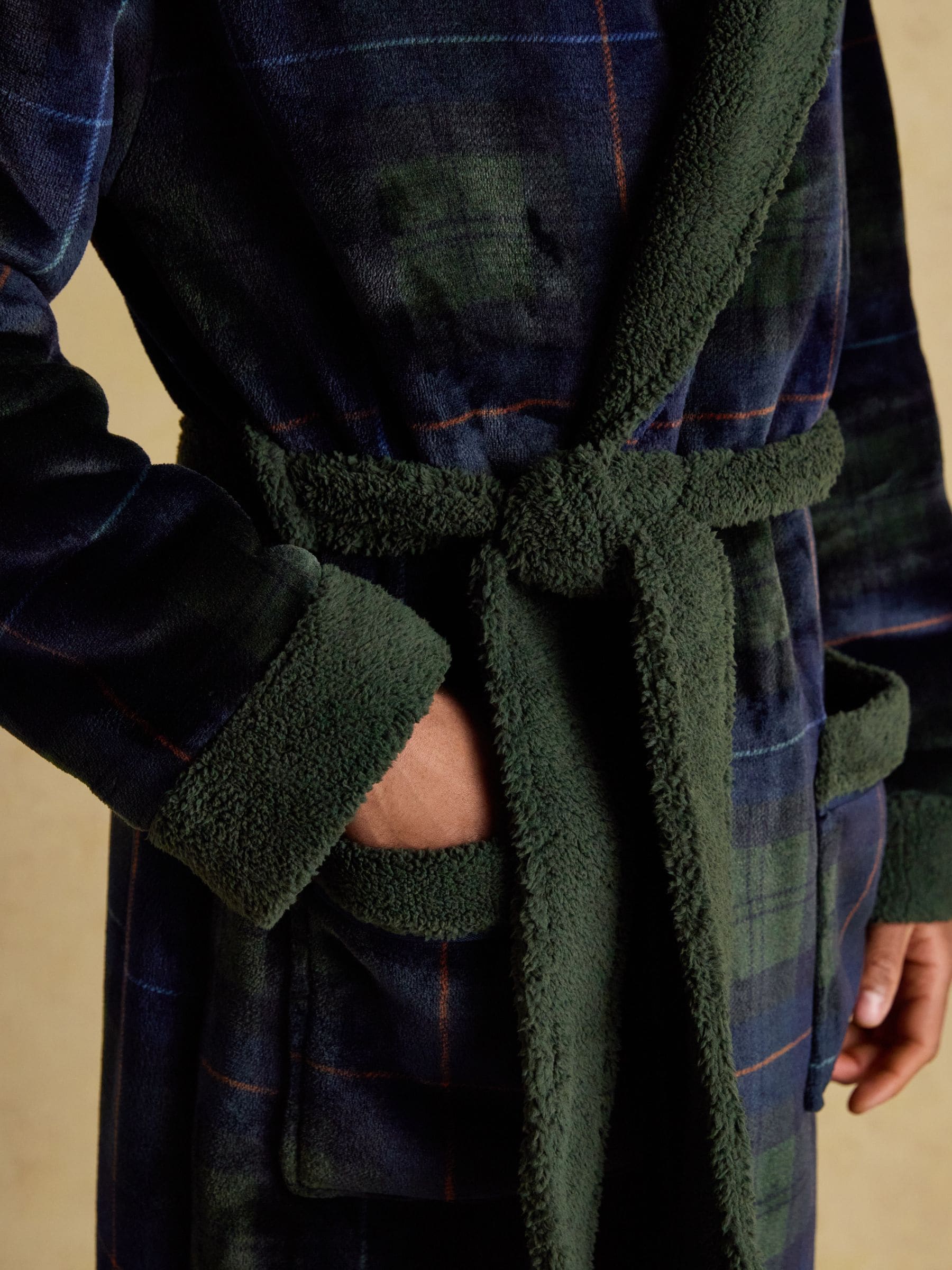 Groen/marineblauw - Joules Montague Fleece Dressing Gown