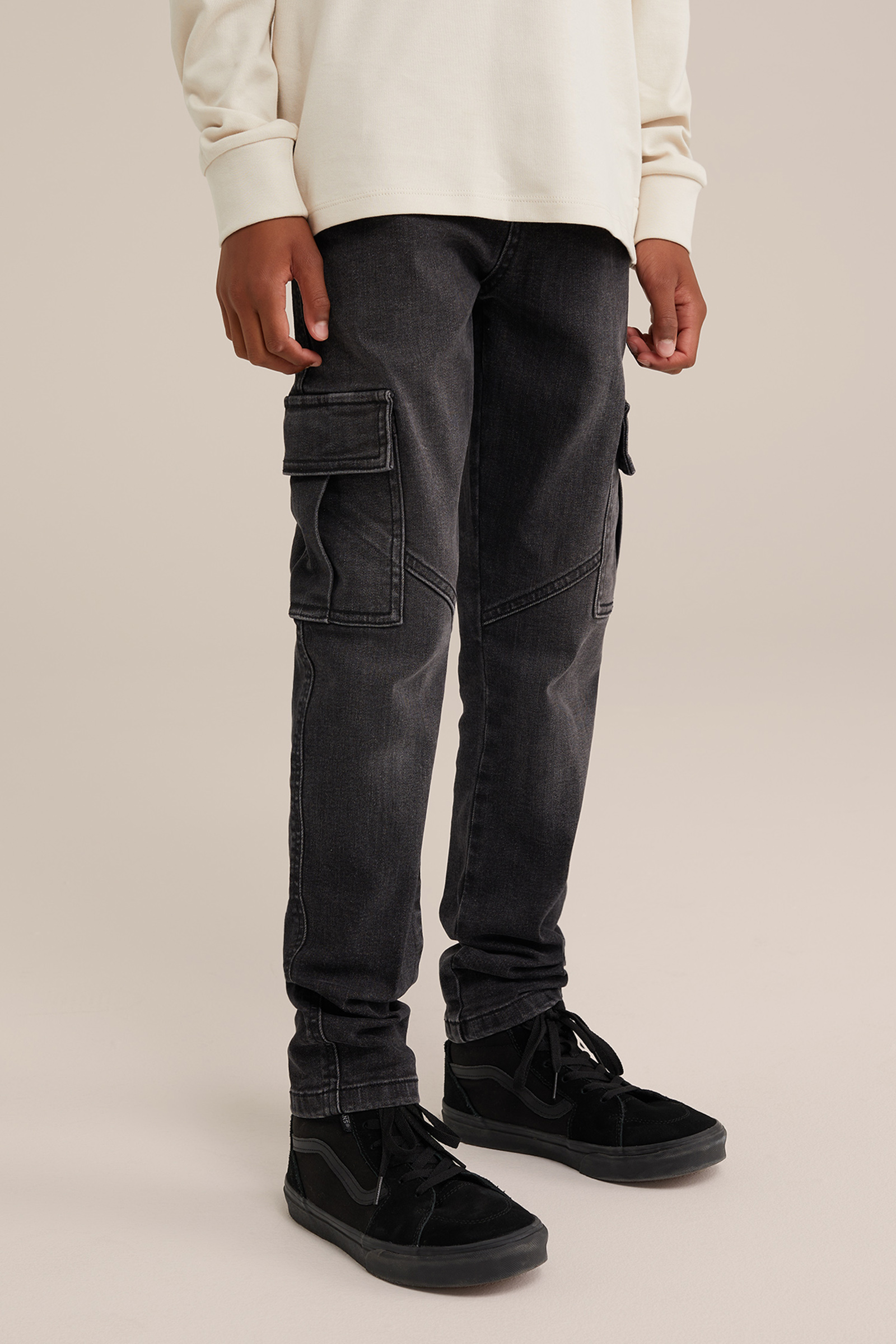Jongens regular fit jeans met cargozakken Blue Ridge Zwart