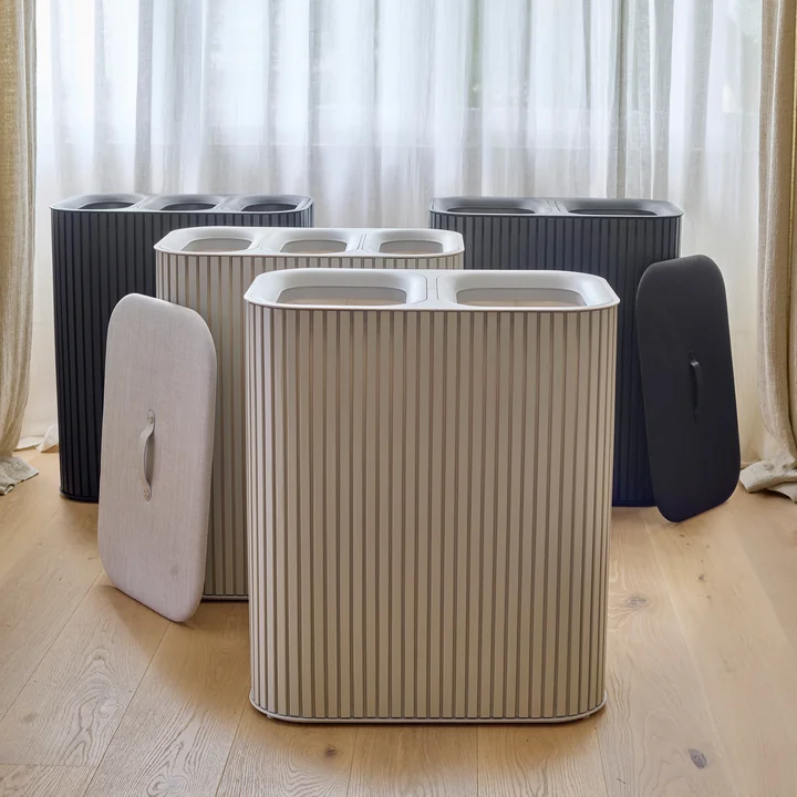 Joseph Joseph - Tota Twin Luxe Wäschetrennkorb mit zwei Fächern 90 l, Bambus ecru