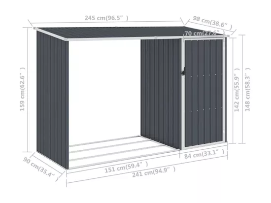 Abri à bois de jardin Anthracite 245x98x159 Acier galvanisé