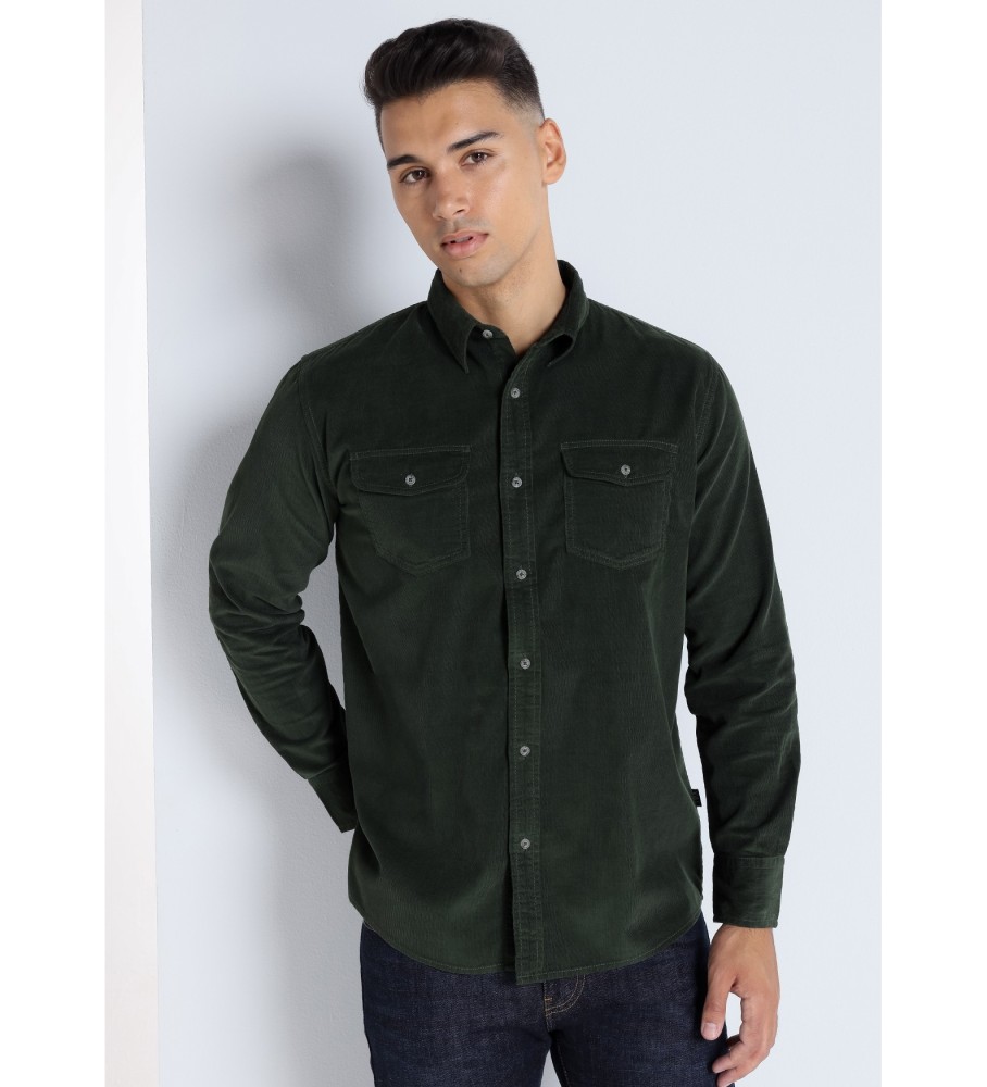 Camisa Victorio & Lucchino, V&L Microveludo com Bolsos Verde