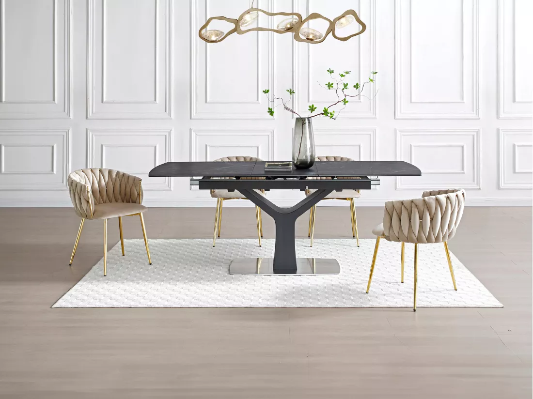 Lot de 6 chaises en velours et métal doré - Beige - ELEGANO