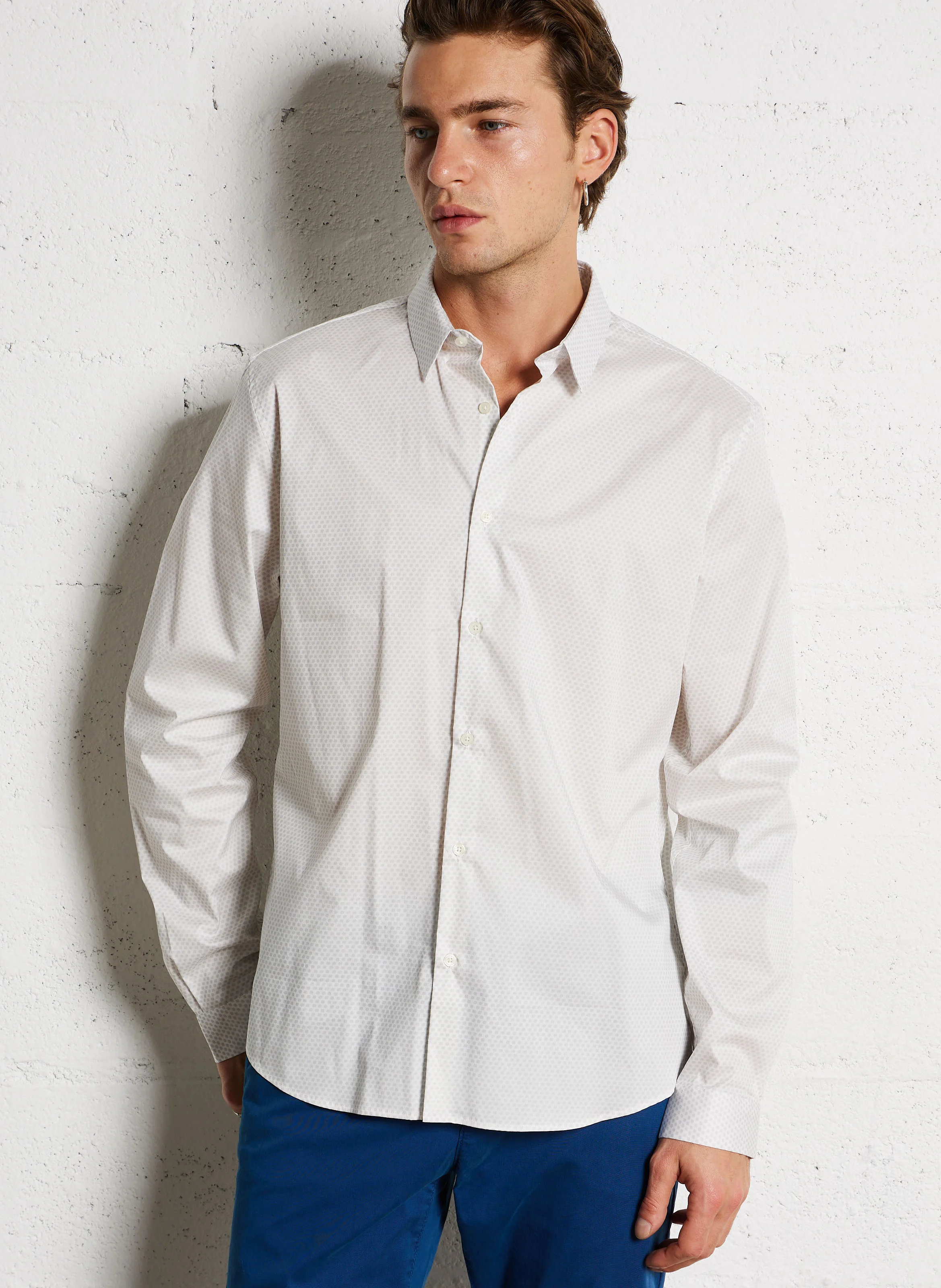Chemise slim-fit en coton stretch| Gris