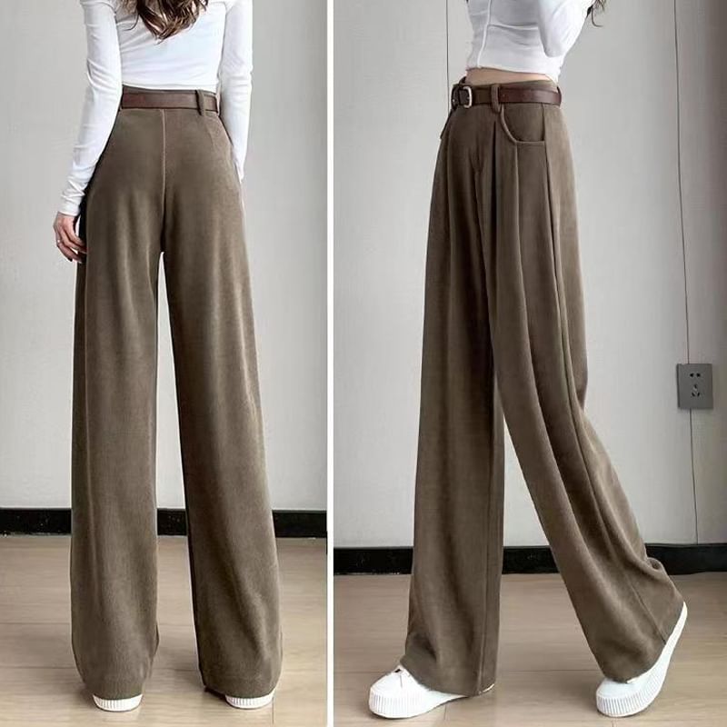 Everose - Hoge taille effen corduroy wijde broek