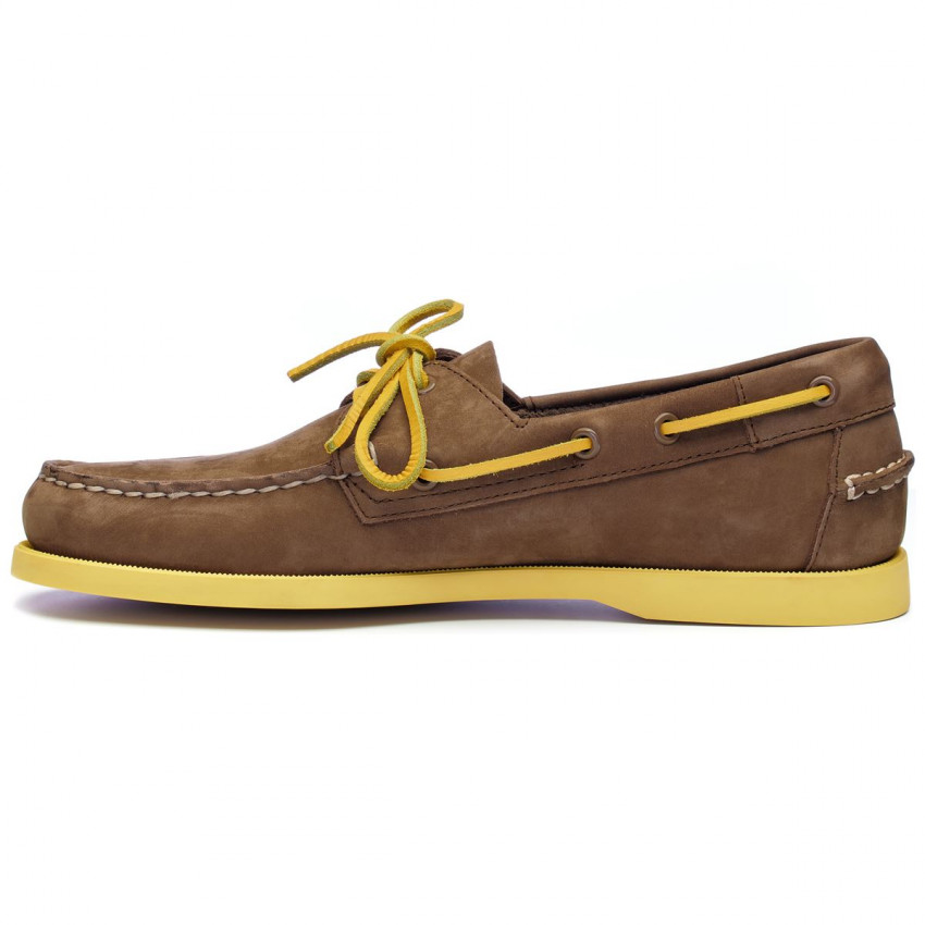 DOCKSIDES NUBUCK Dk Brown Yellow-CHAUSSURES BATEAU POUR HOMME EN NUBUCK DK BROWN YELLOW
