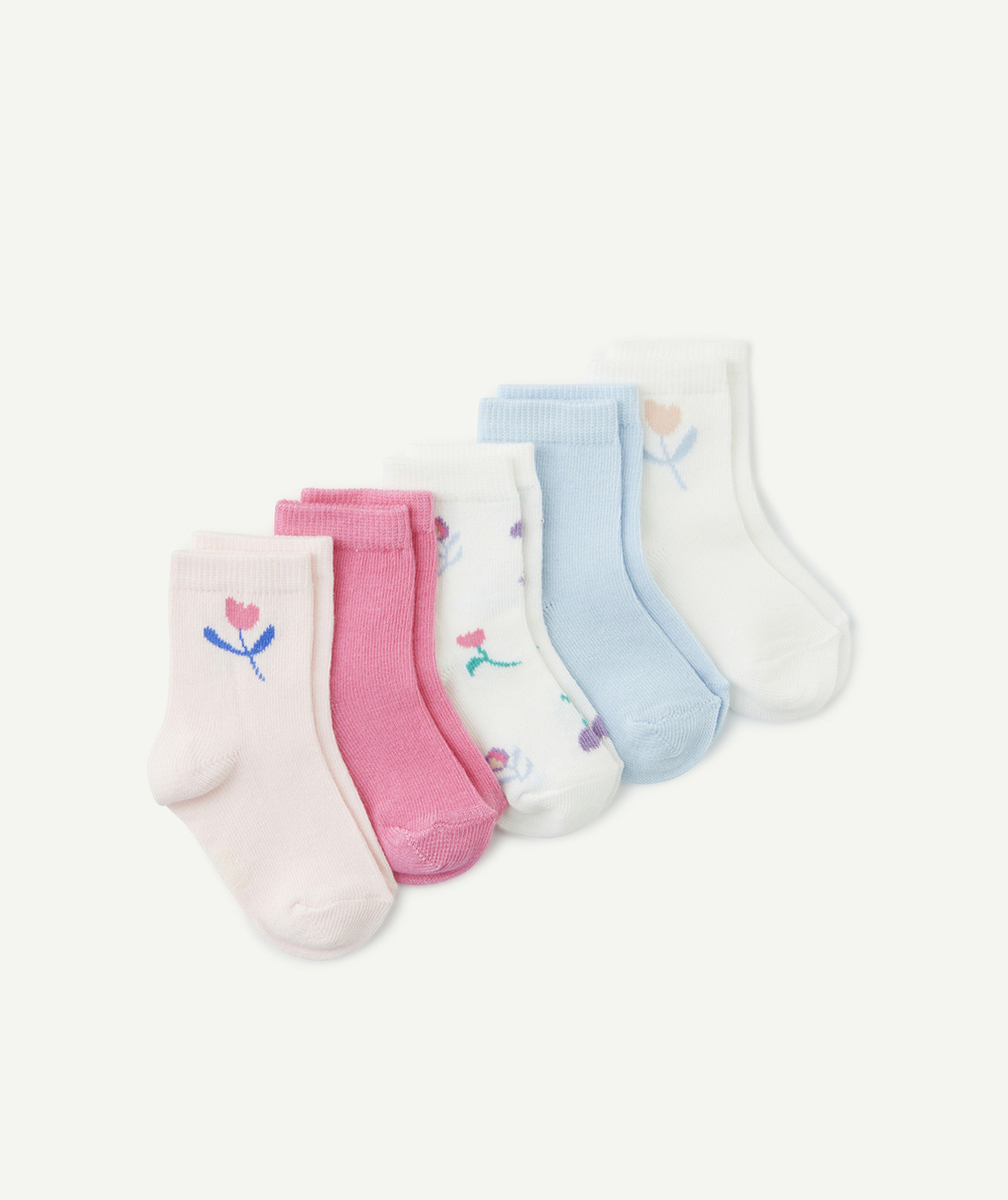 LOT DE 5 PAIRES DE CHAUSSETTES BÉBÉ FILLE THÈME FLEURS