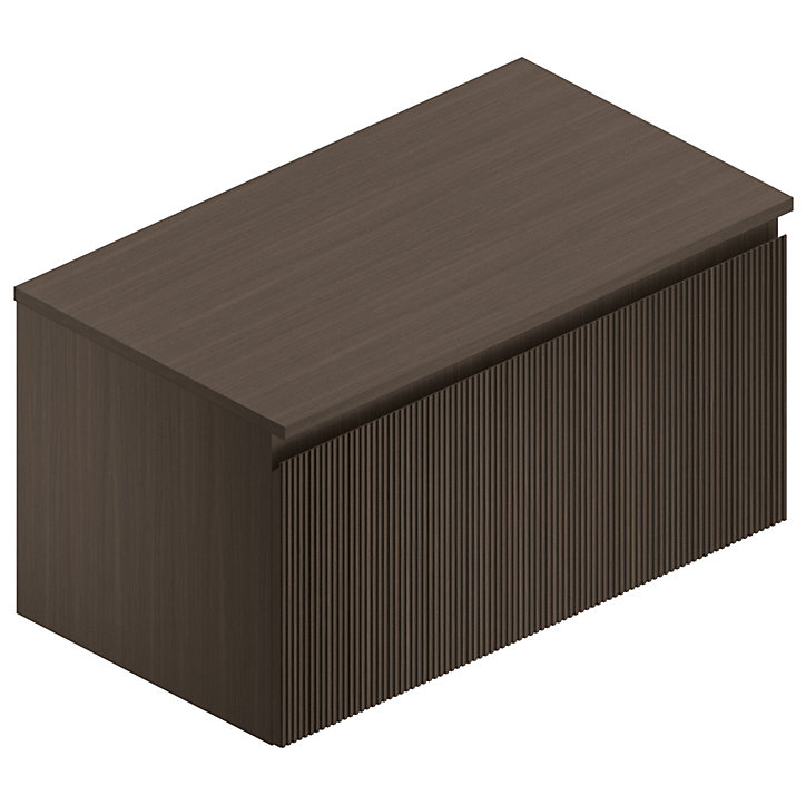 Meuble sous vasque à suspendre Pura placage noyer strié 90 cm + Plan de toilette