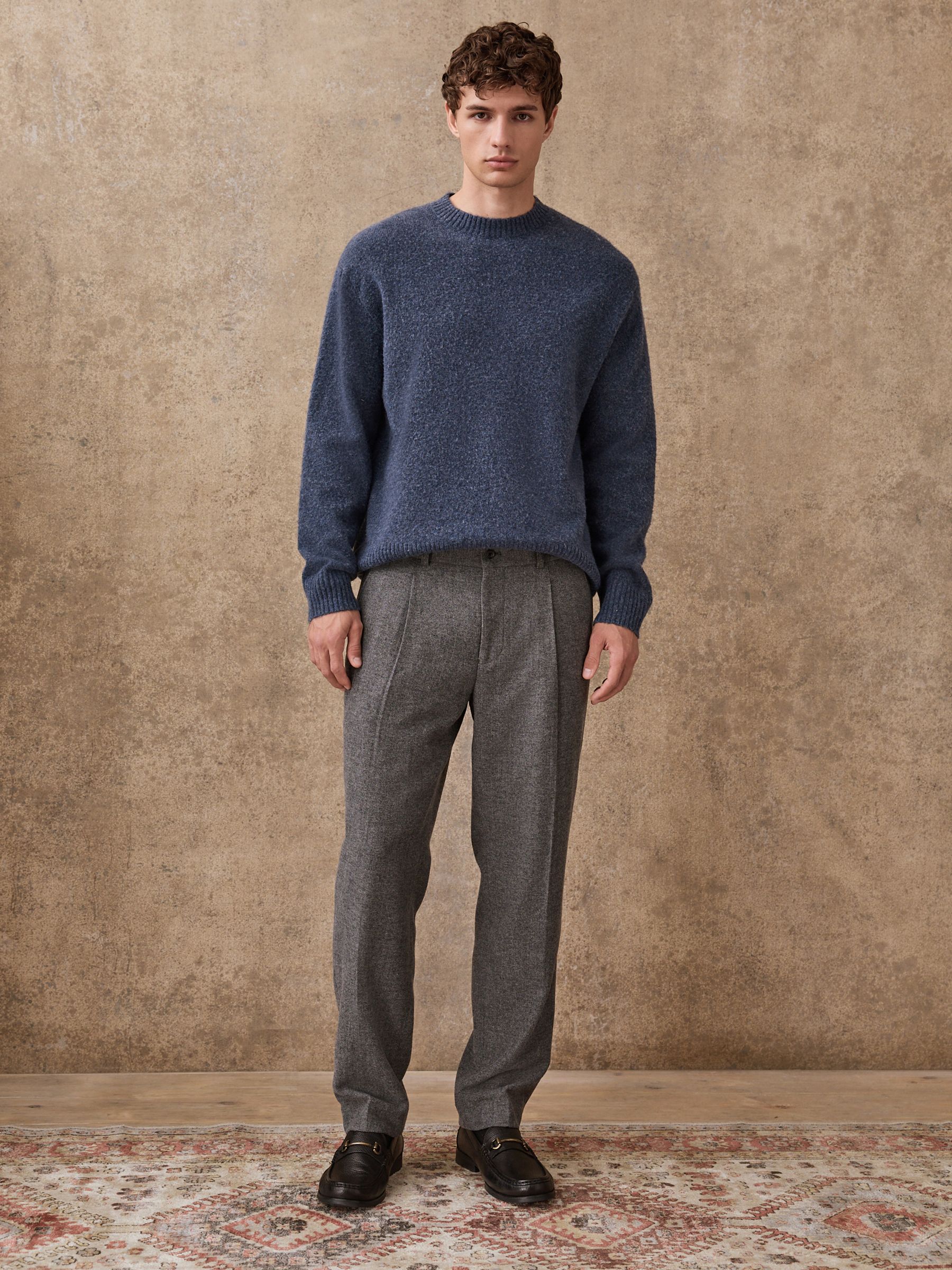 Grijs - Regular Tapered Fit Smart Textured Trousers With Wool