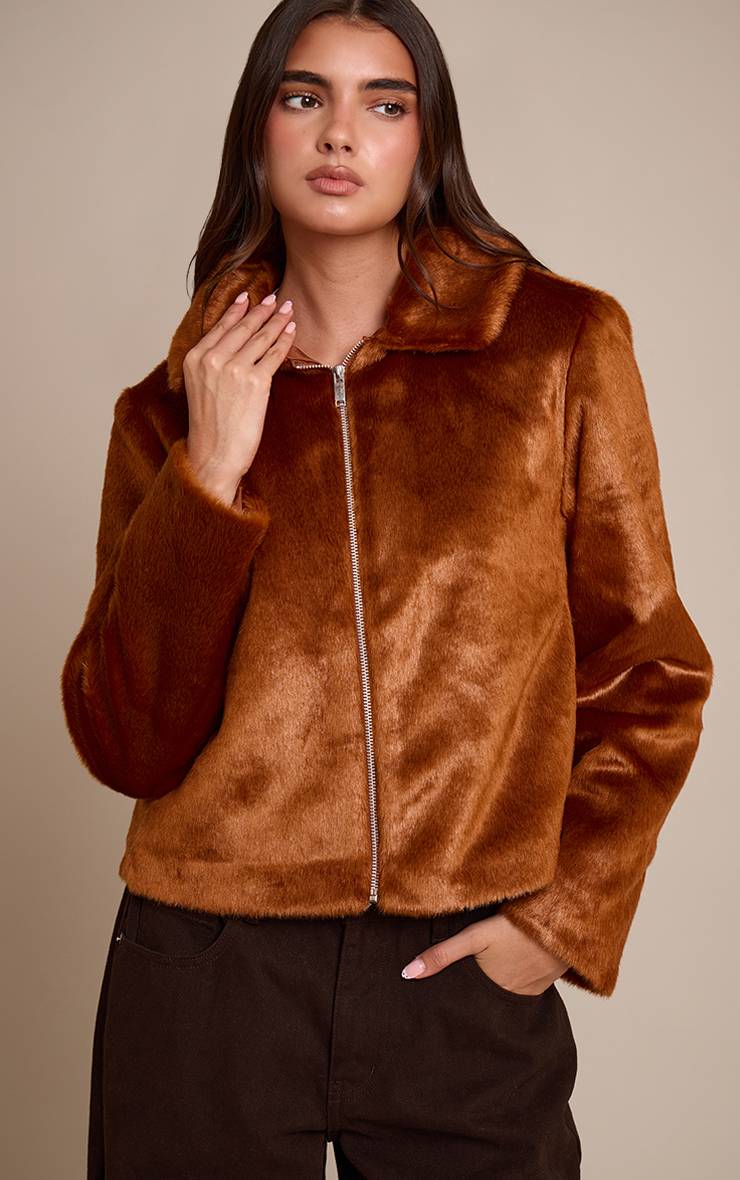 Marron Veste Courte En Synthétique