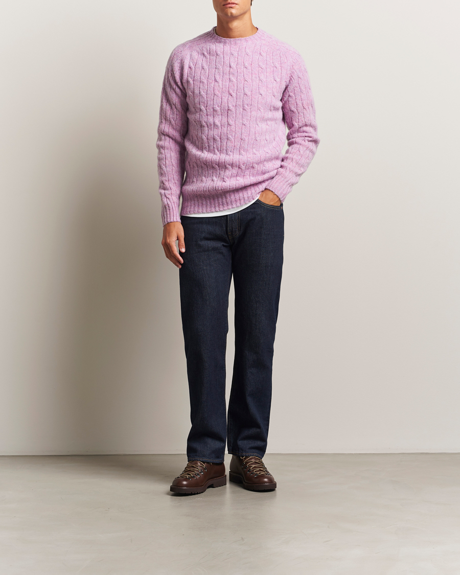 Harley Of Scotland Brushed Supersoft Lambswool Cable Sweetpea
