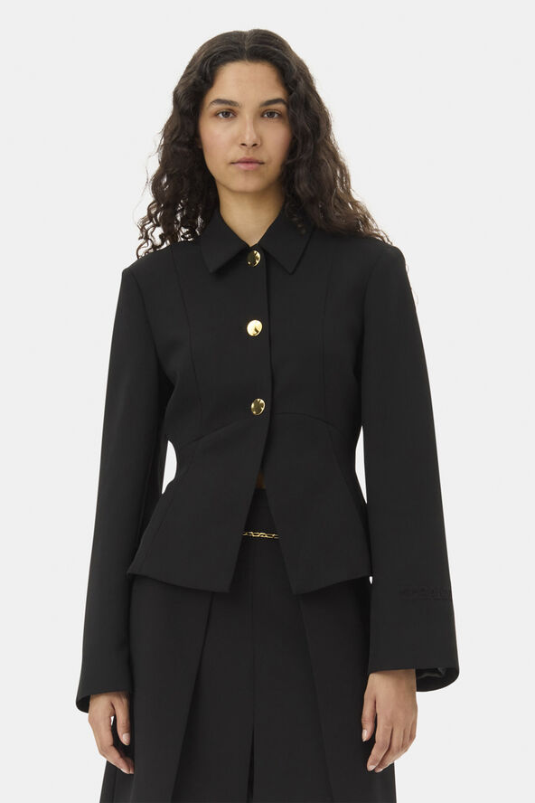 Ganni Light Twill Suiting Blazer Black