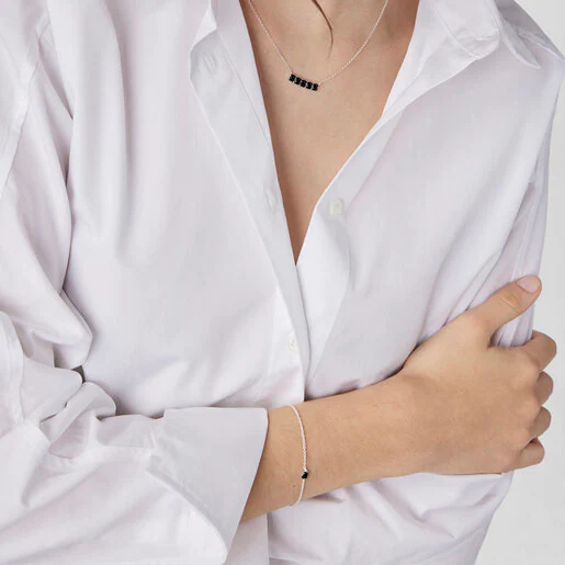 Pulseira de prata com ônix de 0,4 cm. TOUS Mini Onyx