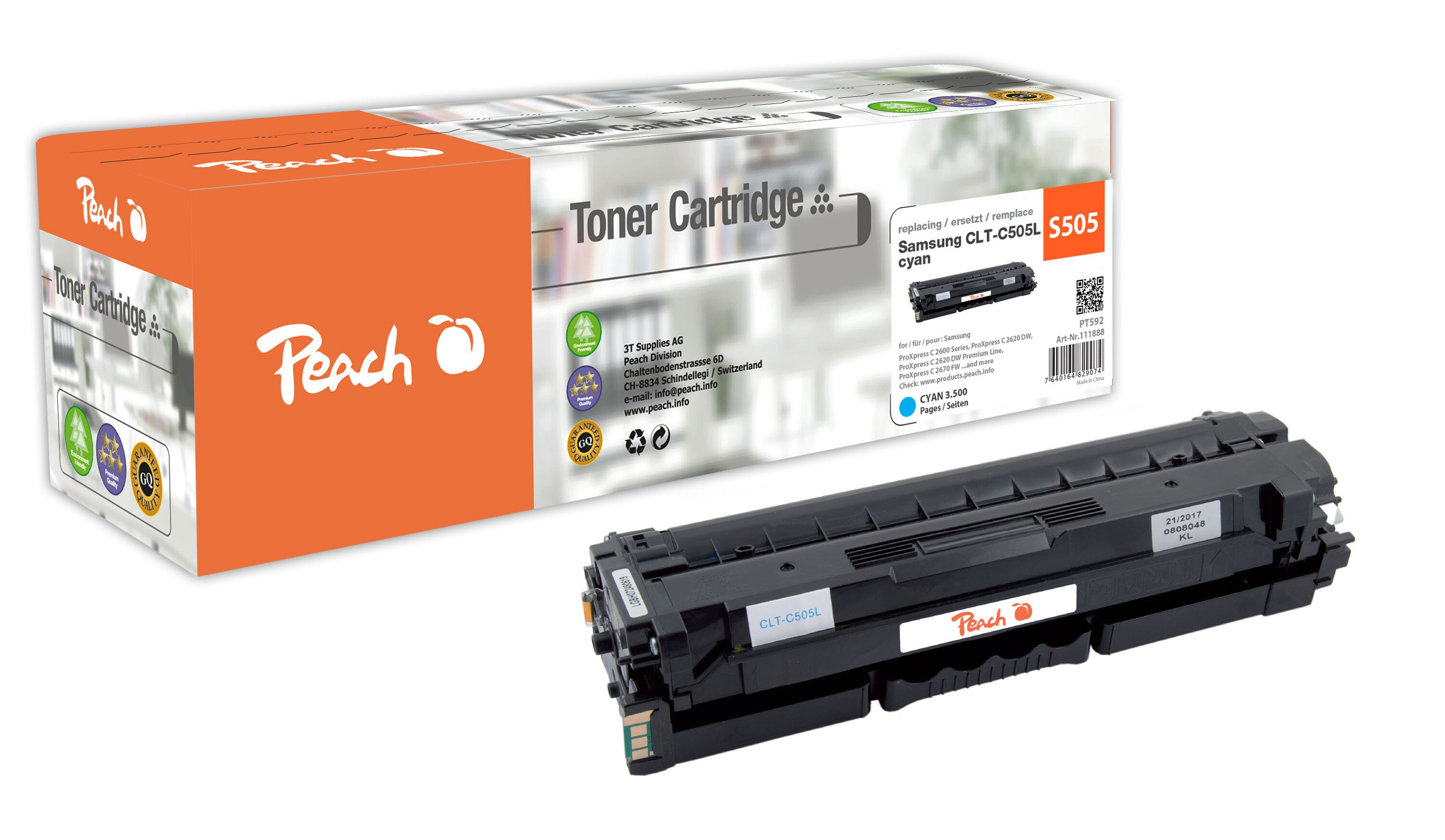 Peach S505Toner cy ersetzt Samsung CLT-K505L, SU168A für z.B. Samsung ProXpress C 2600, Samsung ProXpress C 2620 DW (wiederaufbereitet)