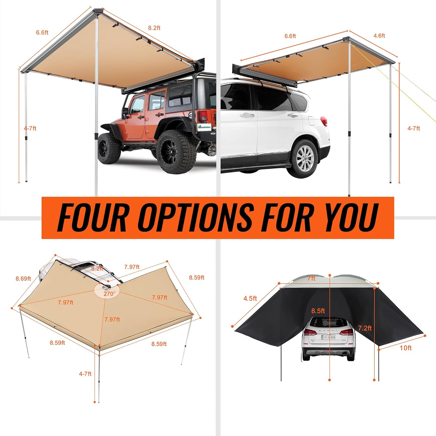 VEVOR Sonnensegel Wohnwagen 1,4x2m Sonnenvordach Wohnmobil UV50+ UV-Schutz Markise 280-g-Polyestergewebe Vorzelt PU3000mm Wasserdicht inkl. PVC-Tasche Ideal für Camping Familientreffen Ausflüge