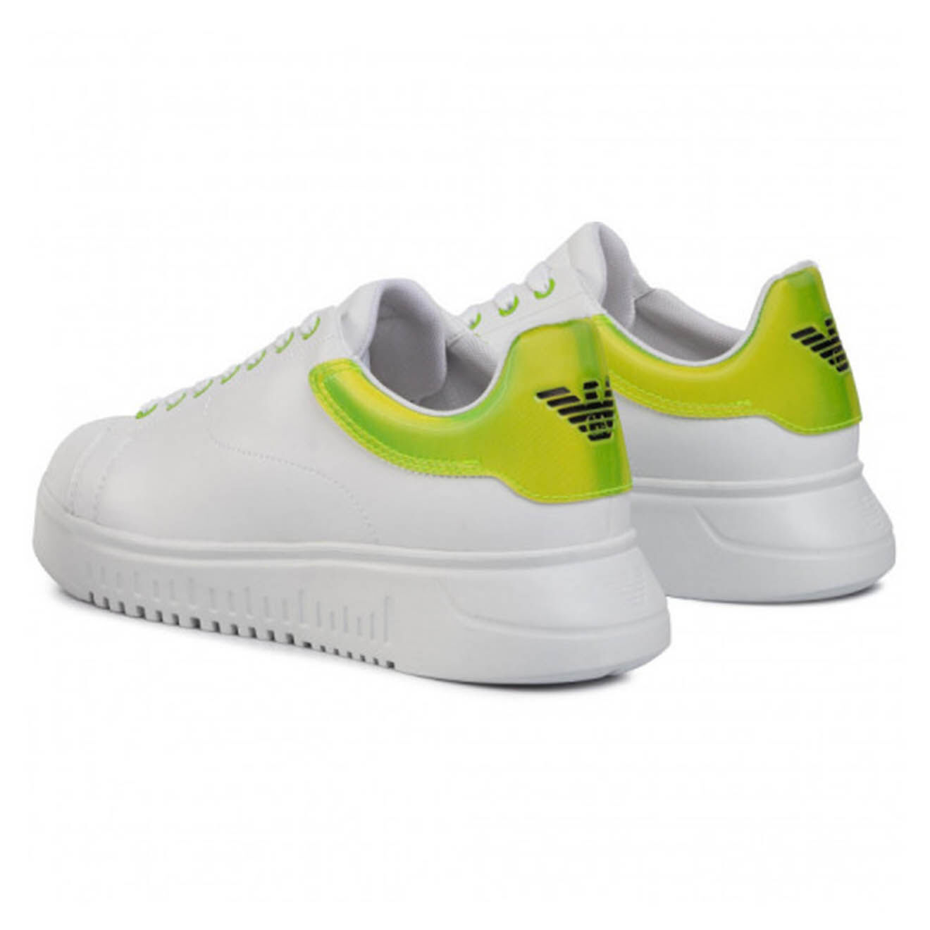 EA7 Baskets en Cuir blanc/vert fluo