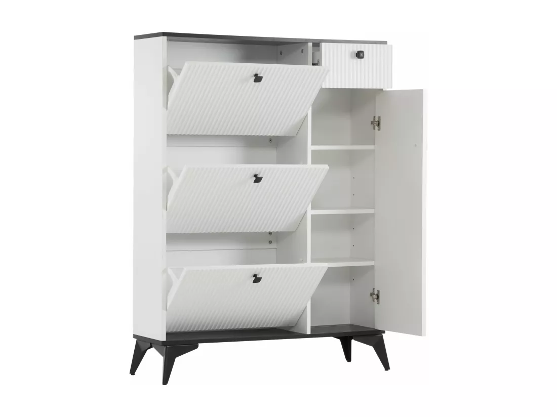 Armoire à chaussures étroite et élégante, blanc,d90cm×h121cm