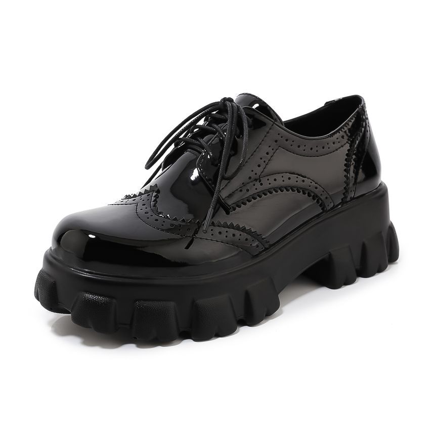 Megan - Platform Patent Veterschoenen Wingtip Brogue Schoenen