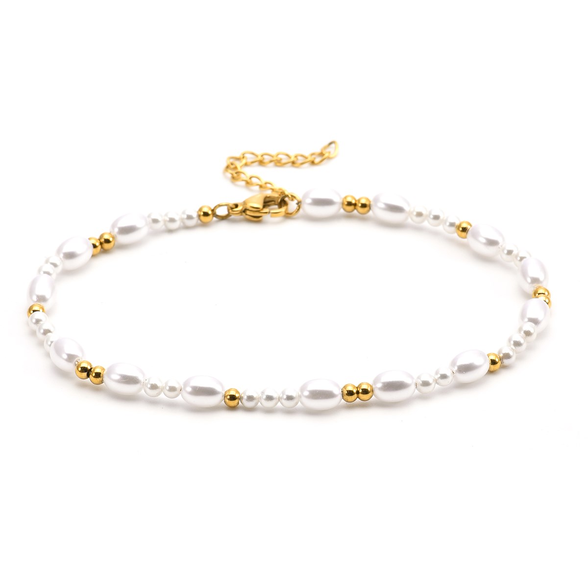 Sixty Stones - 60 - Chaîne De Cheville Perles Dorées Et Petites Perles Blanches - 25 X 0,4 Cm-