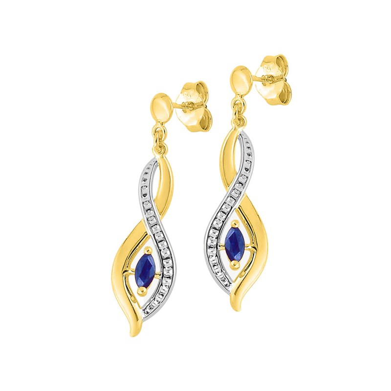 Boucles d'oreilles bicolores pendantes femme - saphir - Or 9 Carats
