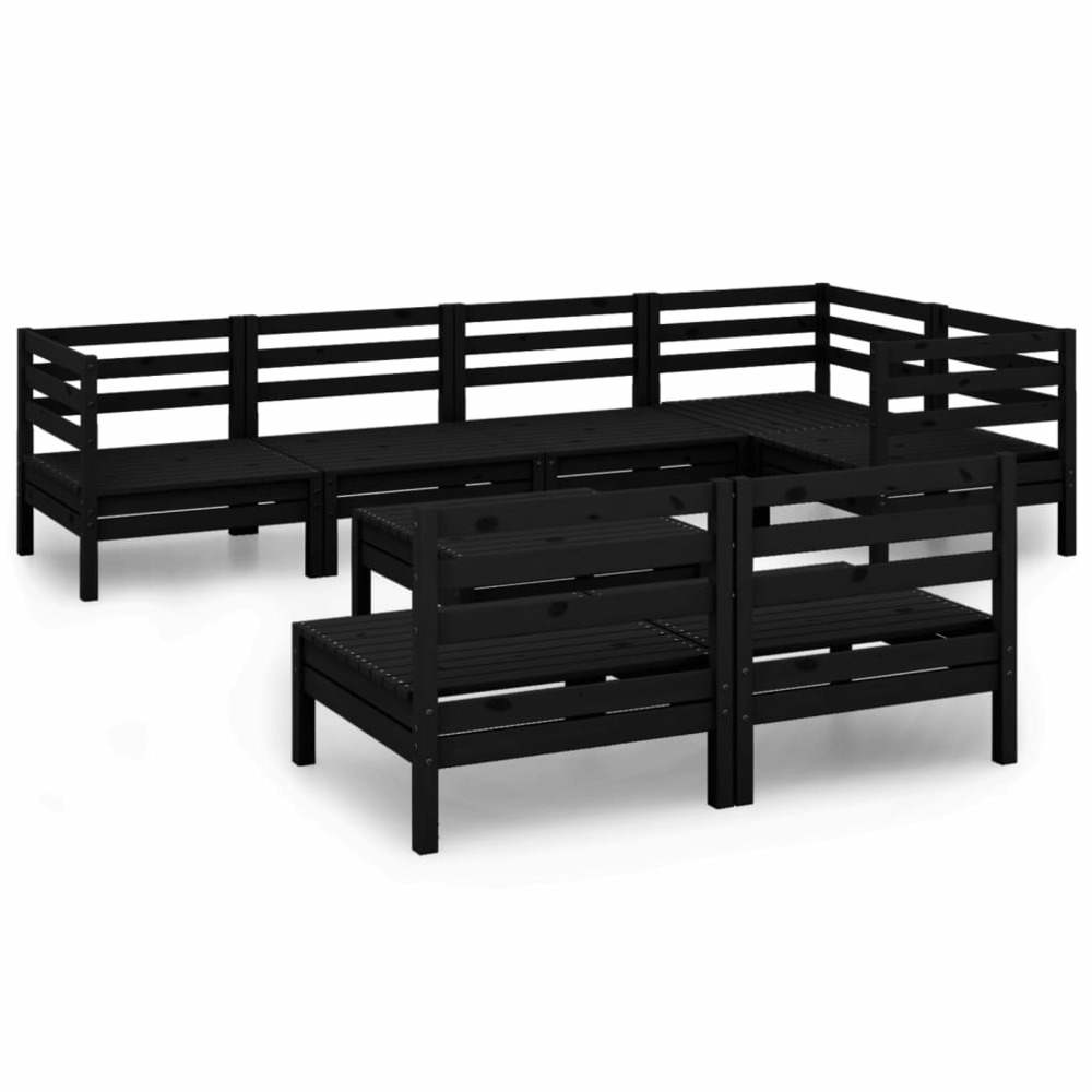 Salon de jardin meuble d'extérieur ensemble de mobilier 8 pièces bois de pin massif noir