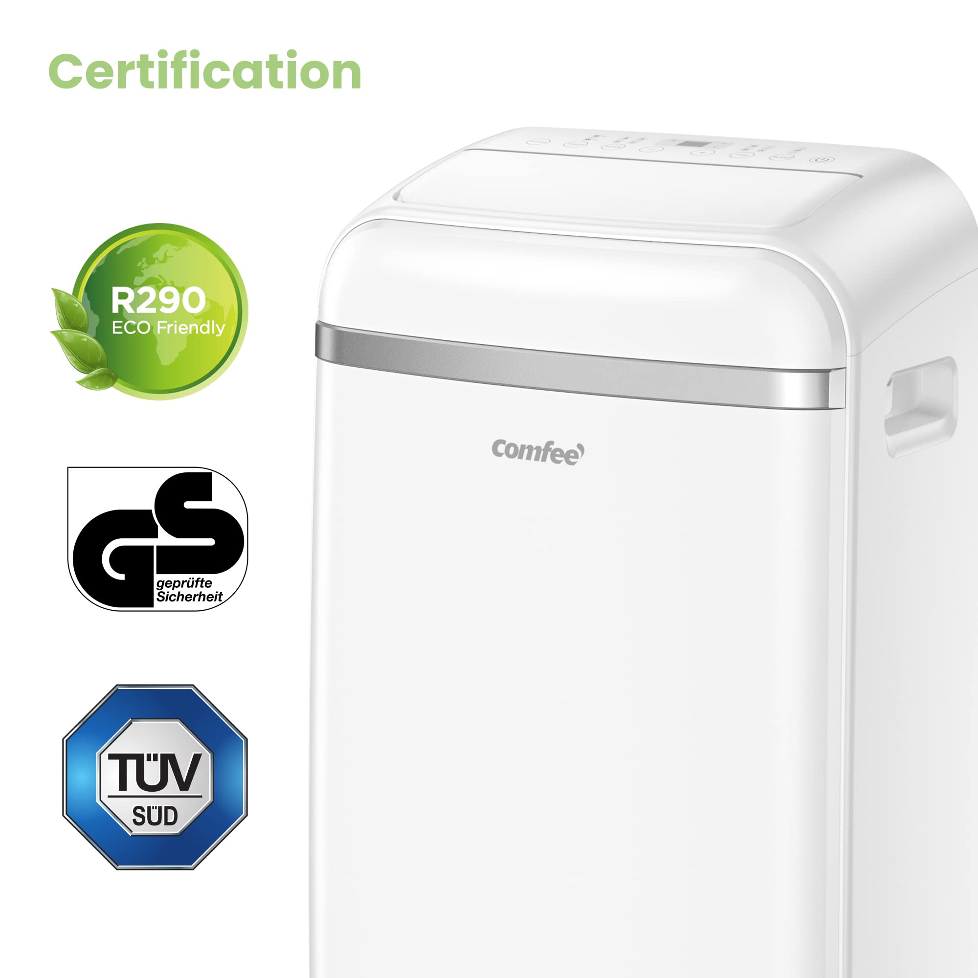 COMFEE' Climatiseur Mobile 12000 BTU/H 3,5 kW, 3 Modes, Fonction Follow Me, Télécommande, pour grandes pièces de 43㎡/117m³, Kit d'évacution inclus, Ré