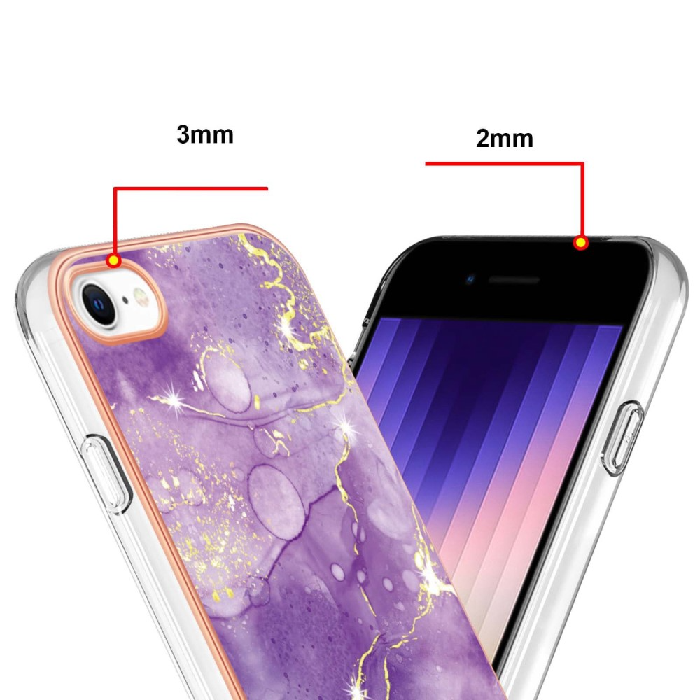 iPhone SE (2022/2020) / 8 / 7 / 6S Gummi Case Hülle Galvanisierter Rahmen Marble Marmor Design - Violett / Roségold